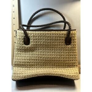 Relic Woven Straw Handbag with Brown Braided Handles Vintage Style Tote Purse